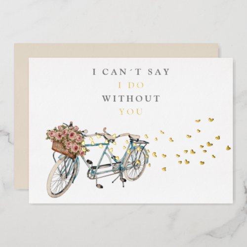 tandem bicycle bridesmaid proposal gold foil invitation