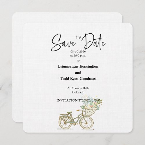 Tandem Bicycle Casual Square Save the Date Card