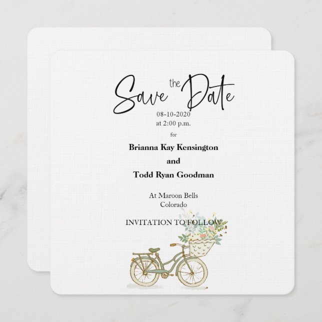 Tandem Bicycle Casual Square Save the Date Card (Front/Back)