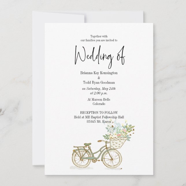 Tandem Bicycle Casual Wedding Invitation no photo (Front)