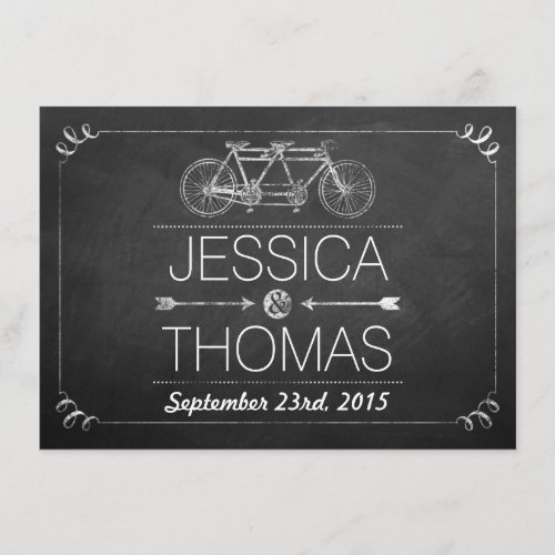 Tandem Bicycle Chalkboard Typography Wedding Enclosure Card