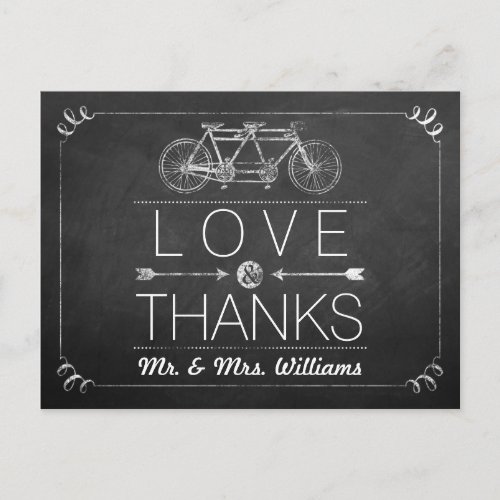 Tandem Bicycle Chalkboard Typography Wedding Postcard