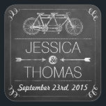 Tandem Bicycle Chalkboard Typography Wedding Square Sticker<br><div class="desc">Tandem Bicycle Chalkboard Typography Wedding Stickers.</div>