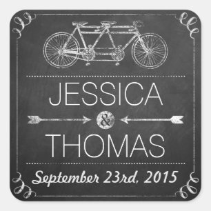 Tandem Bicycle Chalkboard Typography Wedding Square Sticker