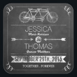 Tandem Bicycle Chalkboard Typography Wedding Square Sticker<br><div class="desc">Tandem Bicycle Chalkboard Typography Wedding Stickers.</div>