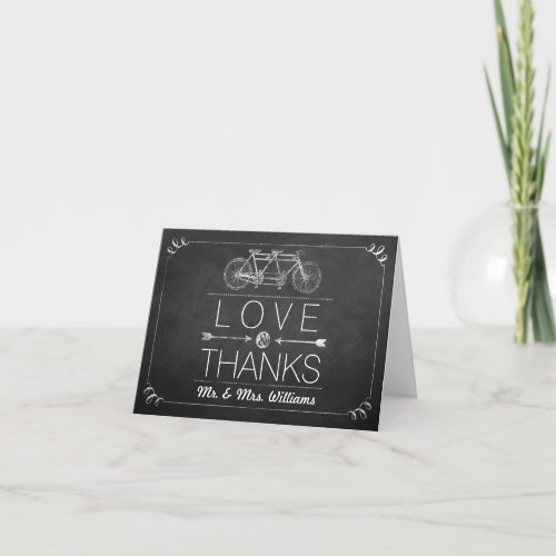 Tandem Bicycle Chalkboard Typography Wedding Thank You Card