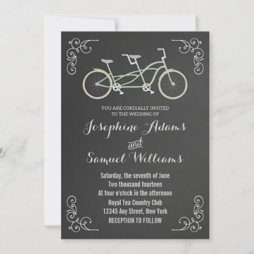 Tandem Bicycle Chalkboard Wedding Invitation