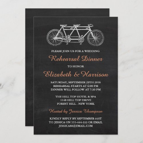 Tandem Bicycle Chalkboard Wedding Rehearsal Dinner Invitation