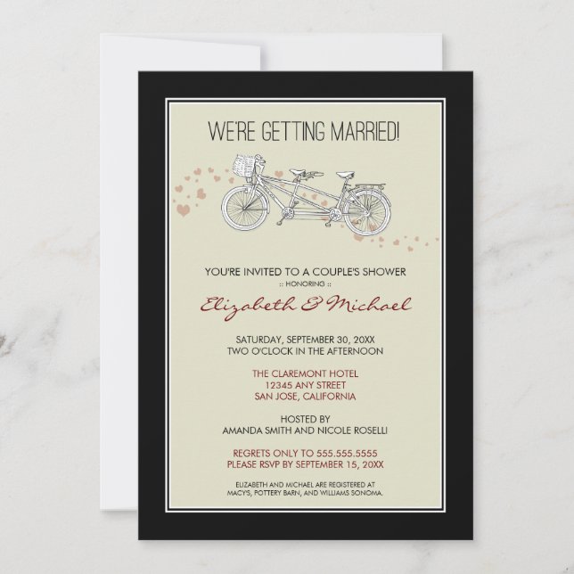 Tandem Bicycle Couple's Bridal Shower Invitation (Front)