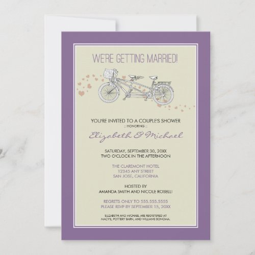 Tandem Bicycle Couple's Bridal Shower Invitation