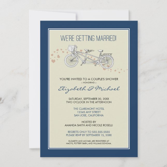 Tandem Bicycle Couple's Bridal Shower Invitation (Front)