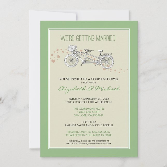 Tandem Bicycle Couple's Bridal Shower Invitation (Front)