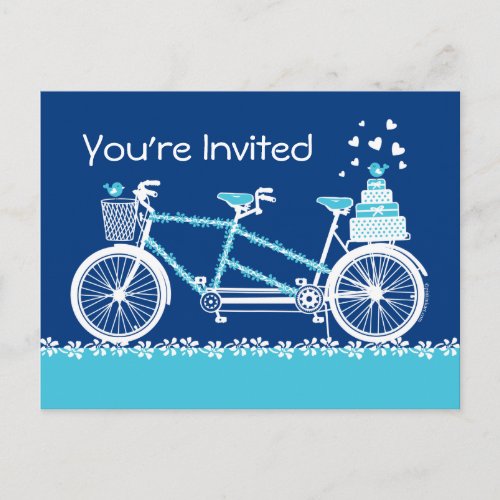 Tandem Bicycle Custom Aqua Invitation Postcard