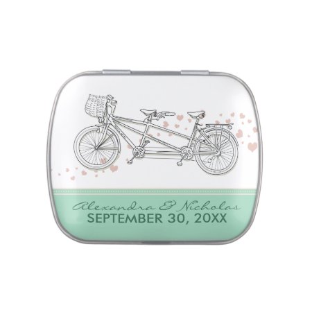 Tandem Bicycle Custom Wedding Favor Tins (mint)