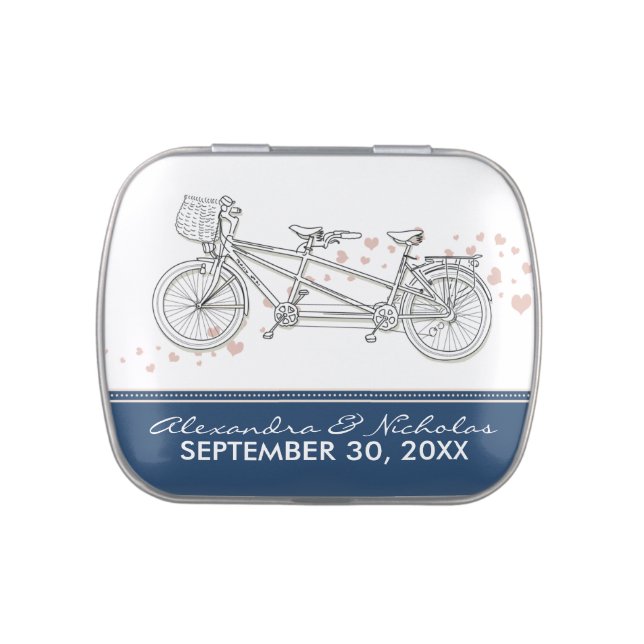 Tandem Bicycle Custom Wedding Favor Tins (navy) (Top)