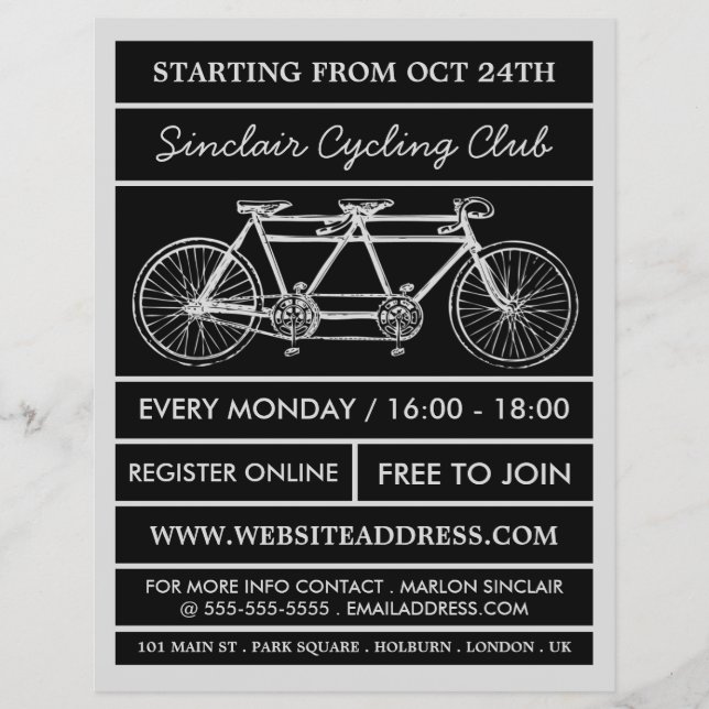 Tandem Bicycle, Cycling Club Advertising Flyer (Front)