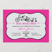 Tandem Bicycle Girl Baby Shower Invitation