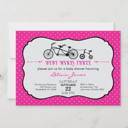 Tandem Bicycle Girl Baby Shower Invitation