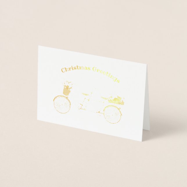Tandem Bicycle gold foil Christmas Card (Front)