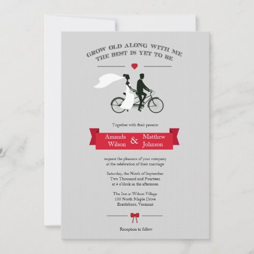 Tandem Bicycle Grey and Red Wedding Invitations