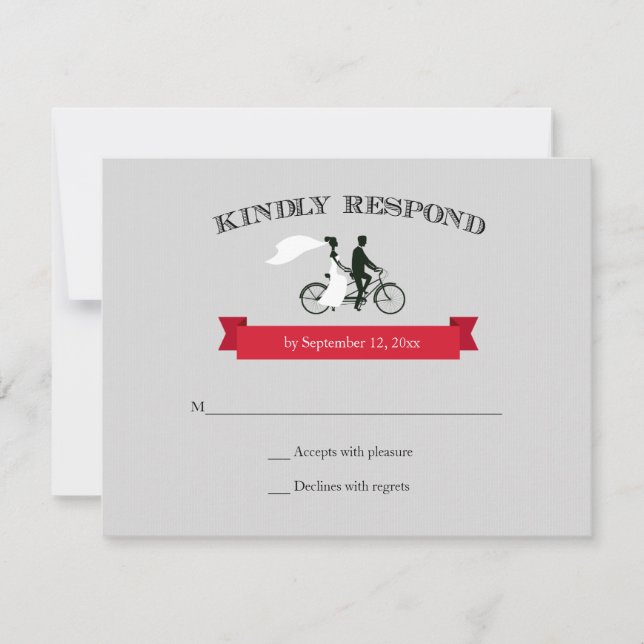 Tandem Bicycle Grey Wedding RSVP (Front)