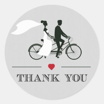 Tandem Bicycle Grey Wedding Thank You Stickers by PMCustomWeddings at Zazzle