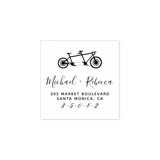 Tandem Bicycle Hand-written Names Return Address Rubber Stamp (Imprint)