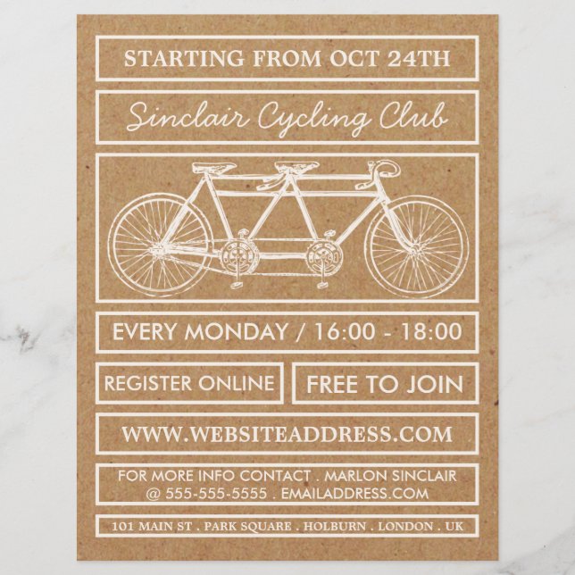 Tandem Bicycle, Kraft Cycling Club Advertising  Flyer (Front)