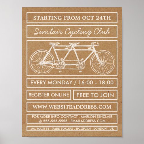 Tandem Bicycle Kraft Cycling Club Advertising Poster