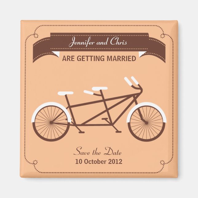 Tandem Bicycle Modern Beige Save the Date Magnet (Front)