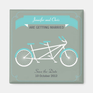 Tandem Bicycle Modern Wedding Grey Save the Date Magnet
