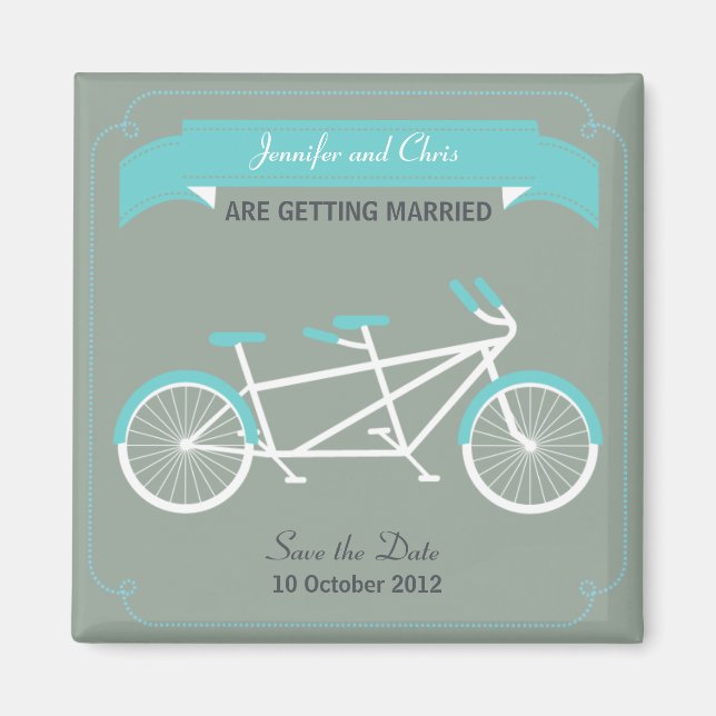 Tandem Bicycle Modern Wedding Grey Save the Date Magnet (Front)