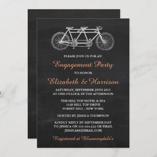 Tandem Bicycle On Chalkboard Enagement Party Invitation