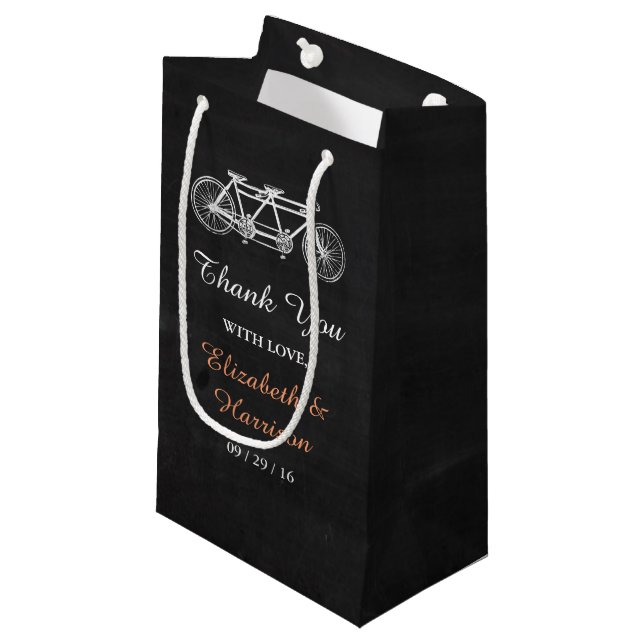 Tandem Bicycle On Chalkboard Wedding Favor Small Gift Bag (Front Angled)