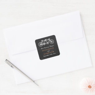 Tandem Bicycle On Chalkboard Wedding Favor Square Sticker