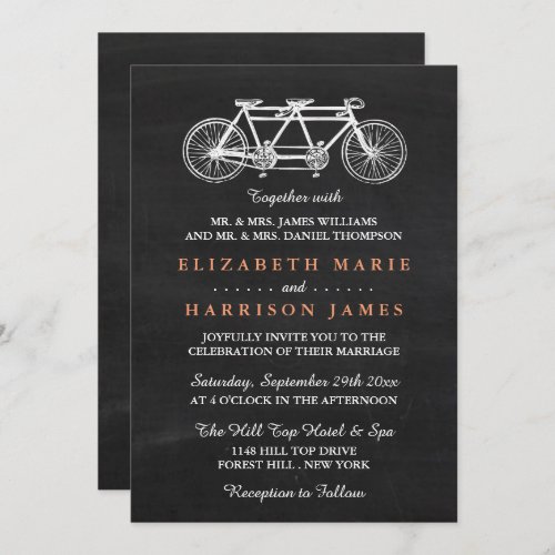 Tandem Bicycle On Chalkboard Wedding Invitation