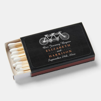 Tandem Bicycle On Chalkboard Wedding Matchboxes