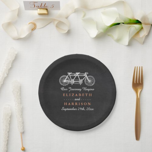 Tandem Bicycle On Chalkboard Wedding Paper Plates