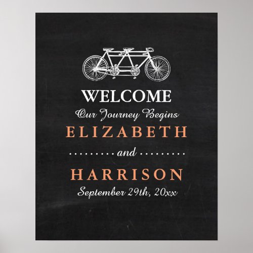 Tandem Bicycle On Chalkboard Wedding Poster