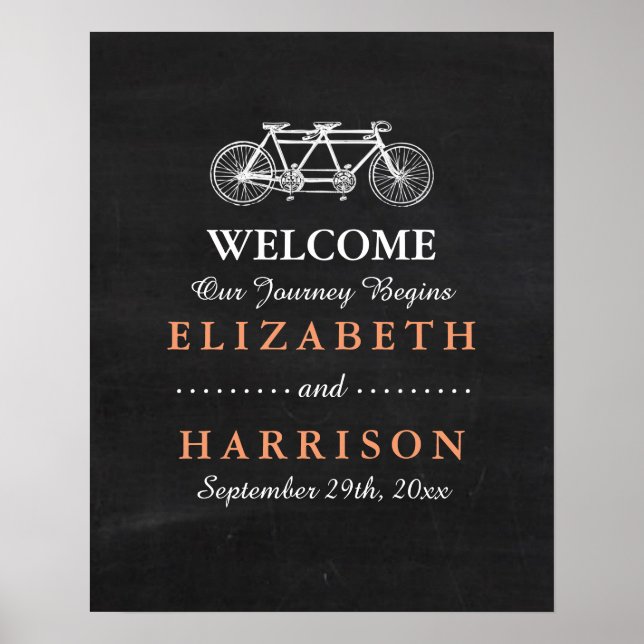 Tandem Bicycle On Chalkboard Wedding Poster (Front)