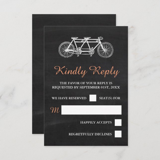 Tandem Bicycle On Chalkboard Wedding RSVP Card (Front/Back)