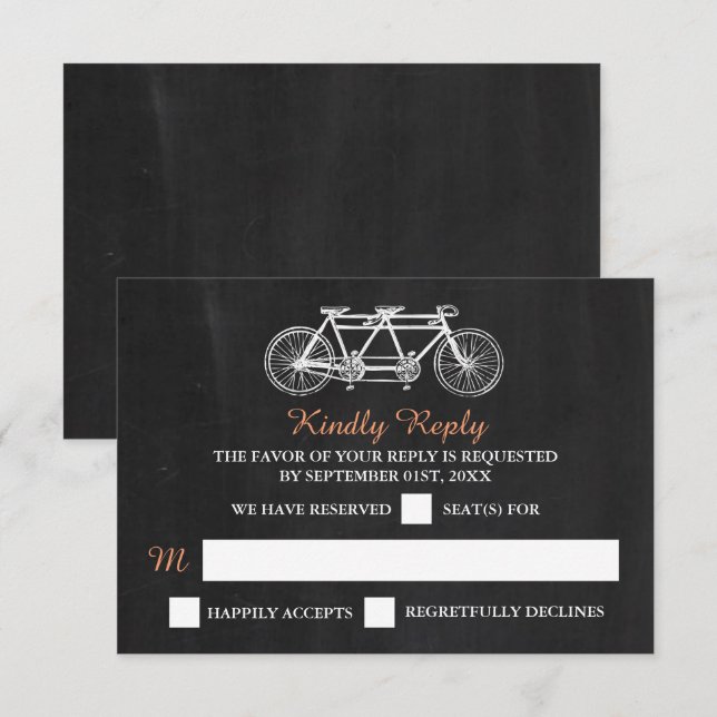 Tandem Bicycle On Chalkboard Wedding RSVP Card (Front/Back)