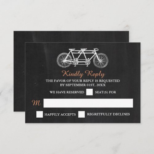 Tandem Bicycle On Chalkboard Wedding RSVP Card