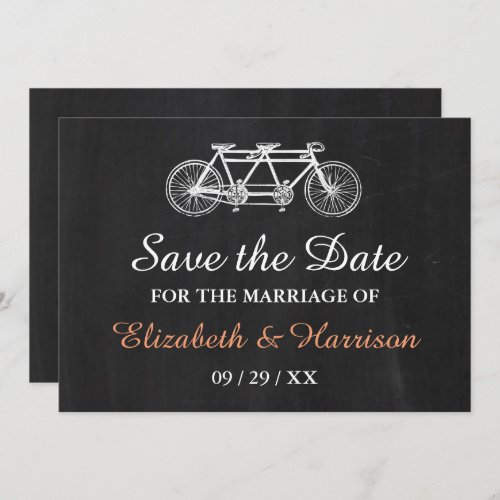 Tandem Bicycle On Chalkboard Wedding Save The Date