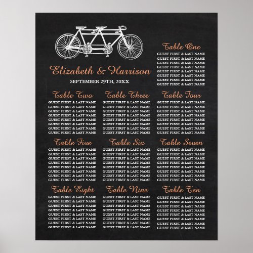 Tandem Bicycle On Chalkboard Wedding Seating Chart