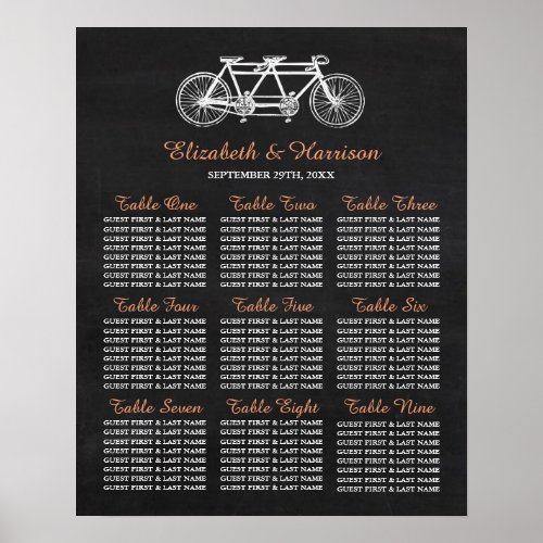Tandem Bicycle On Chalkboard Wedding Seating Chart