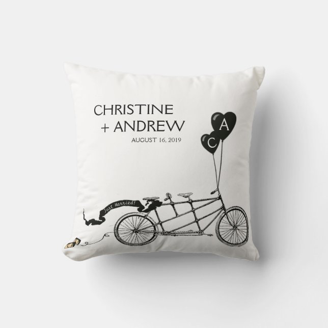 Tandem Bicycle Romantic Casual Wedding Custom Gift Throw Pillow (Front)