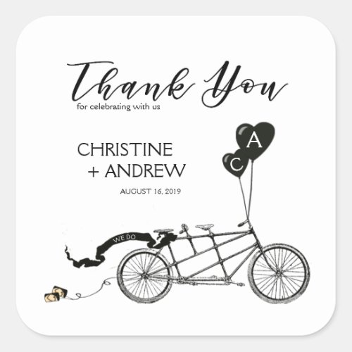 Tandem Bicycle Romantic Casual Wedding Custom Square Sticker