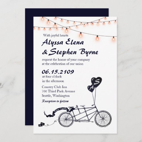 Tandem Bicycle Romantic Casual Wedding Invitation
