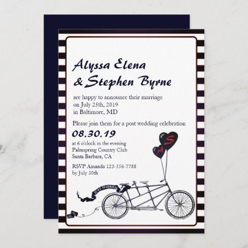 Tandem Bicycle Romantic Post Wedding Reception Invitation